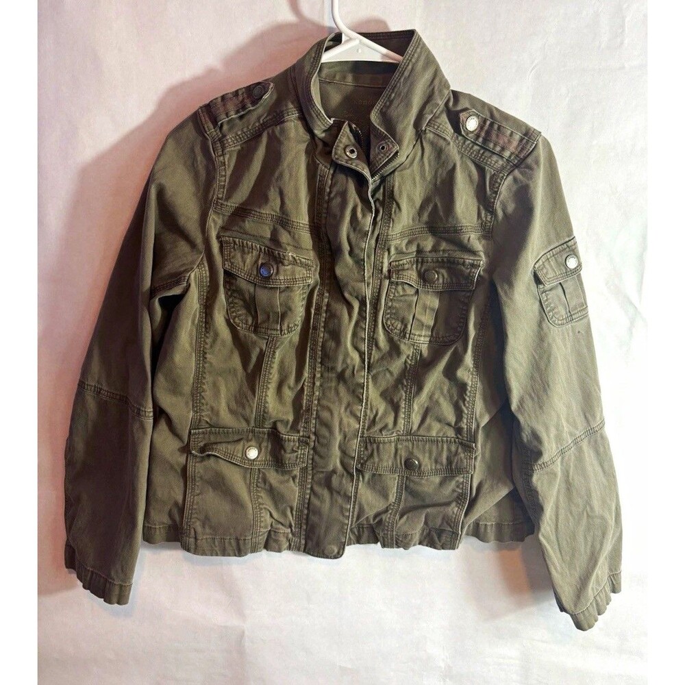 Sonoma Women's Green Utility Jacket M Zip Button Pockets Cotton Short Casual